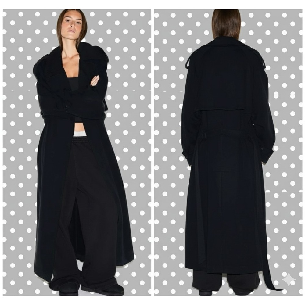 New $248 Skims Boyfriend Fleece Oversized Trench Coat Washed Onyx L Large Black
